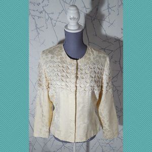 Anne Crimmins for Umi Collections VTG Ivory Silk Floral Embossed Textured Jacket